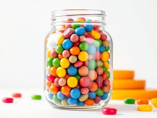 Colorful Candy Jar and Bottle on White Background