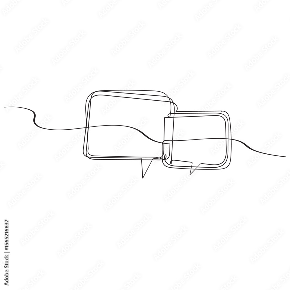 Poster vector continuous line circle speech bubble black line isolated on white background hand drawn illus