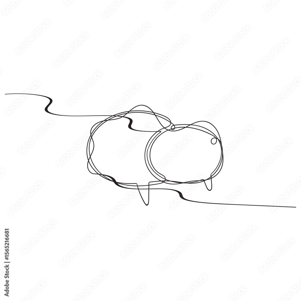 Poster vector continuous line circle speech bubble black line isolated on white background hand drawn illus
