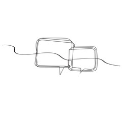 Vector Continuous Line Circle Speech Bubble Black Line Isolated on White Background Hand Drawn Illustration Blank Frame Template Single Line Drawing