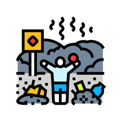 child playing near toxic waste dump chemical pollution color icon vector illustration