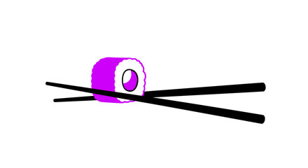 Sushi roll between chopsticks on white background with space for text