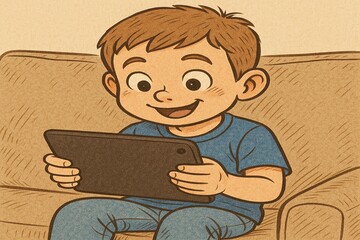 タブレットを楽しむ男の子