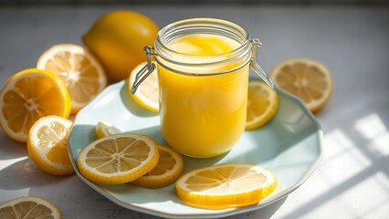 Freshly Squeezed Orange Juice and Lemon Garnish in a Mason Jar