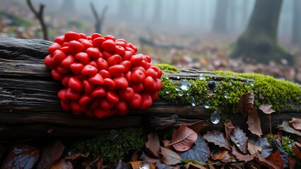 Wild Mushrooms and Berries in Autumn Forest