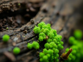 Vivid Green Moss Growth on Wooden Branch