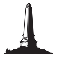 Obraz premium Black and white silhouette of a tall monument structure on a white background