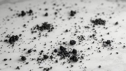 Close-up of black specks on a white surface