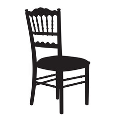 Fototapeta premium Black silhouette of elegant antique wooden chair isolated on white background