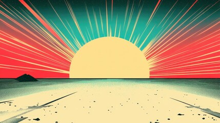 Sunrise over a tranquil beach scene.