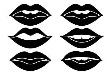 lips icon set sihouette black vector bundle
