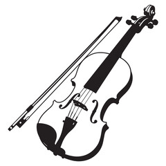 Obraz premium Elegant black and white illustration of a violin with a bow on a clean white background