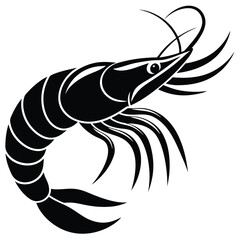 Naklejka premium Stylized black silhouette of a shrimp with segmented body and antennae