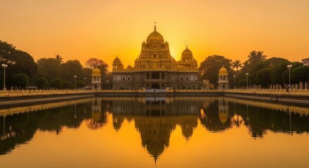 Obraz premium Golden Temple Vellore at Sunrise – Peaceful HDR Landscape Photo