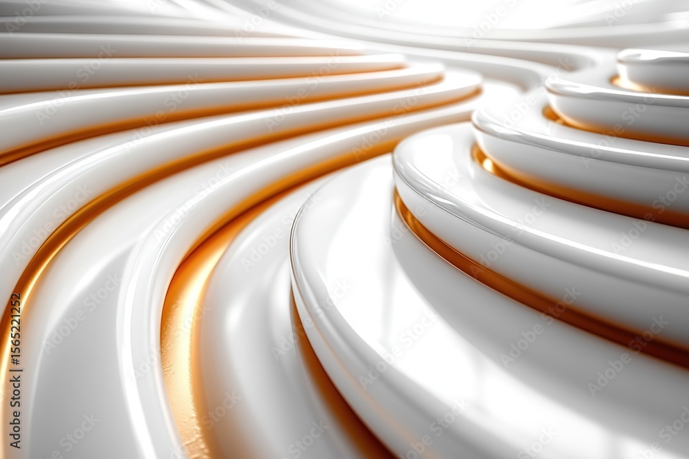 Aufkleber abstract white and gold lines 3d render, futuristic dynamic curves with soft lighting