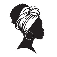 Elegant silhouette of an african american woman wearing a headwrap and large hoop earring