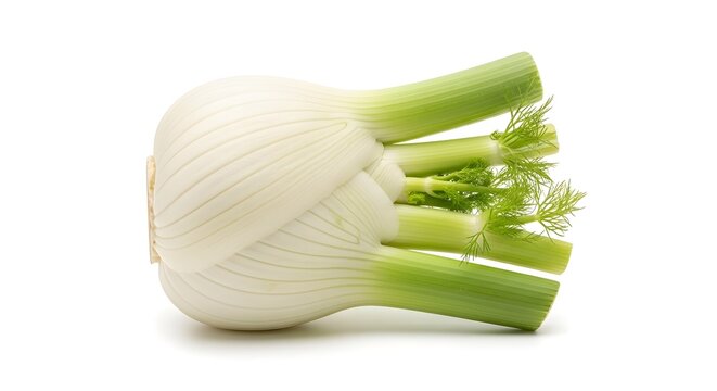 hern Fresh Whole Fennel Bulb with Green Fronds Isolated on White Background