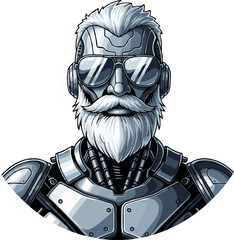 Futuristic Cyborg Grandpa with Beard and Sunglasses