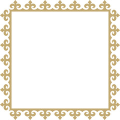Vector golden square Kazakh national ornament. Ethnic pattern of the peoples of the Great Steppe,
