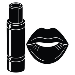 Stylish black and white illustration of lipstick next to alluring lips