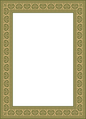 Vector square gold with green ancient Russian ornament. Slavic rectangle, border, frame. Painting of the royal chambers.
