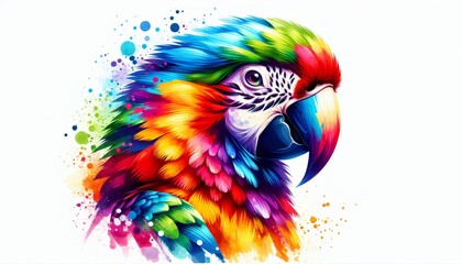 Obraz premium Vibrant Rainbow Parrot Painting with Paint Splatter