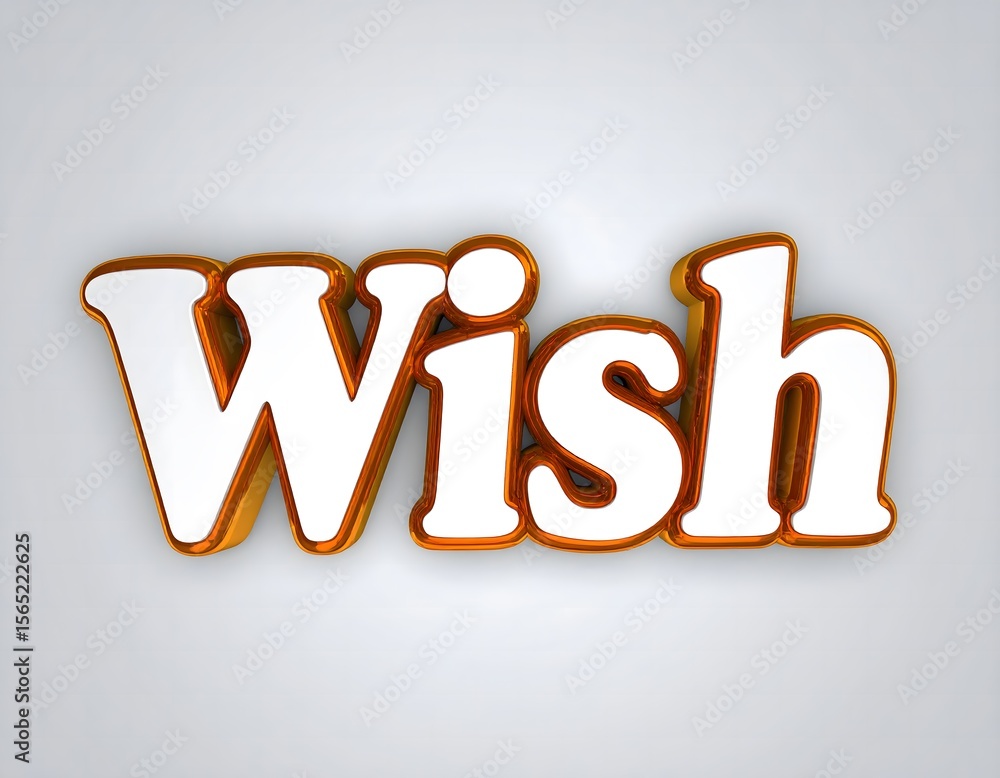 Fototapete stylized text reading wish in 3d, featuring a glossy white surface and a shiny gold outline