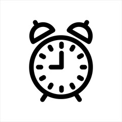 cute alarm clock icon vector illustration in black and white flat line style