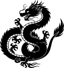 Majestic Black Dragon in Eastern Mythology Style