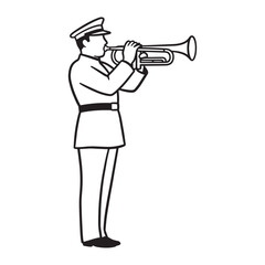 Fototapeta premium Illustration of a military trumpeter in uniform playing a brass instrument isolated