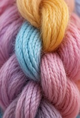 Braided vibrant pastel yarn close-up, showcasing its intricate texture