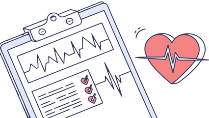 Heart health checkup medical report with heartbeat line on clipboard for cardiology awareness day