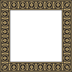 Vector gold and black square classic byzantine ornament. Rectangle, border, Ancient Greece, Eastern Roman Empire frame. Decoration of the Russian Orthodox Church
