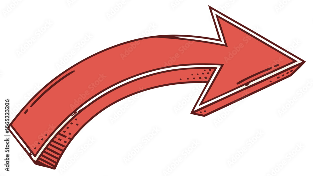 Poster red curved arrow vector illustration pointing right for direction navigation and graphic design proj