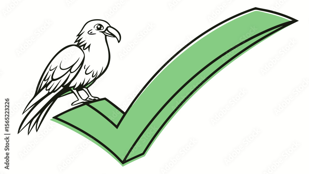 Poster bird on check mark vector graphic design element for approval success and validation confirmation 10