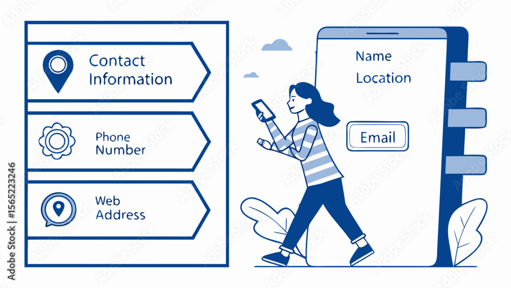 Aufkleber contact information mobile app design for user contact details phone number web address and email ma