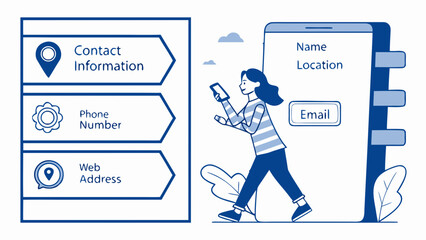 Contact information mobile app design for user contact details phone number web address and email marketing