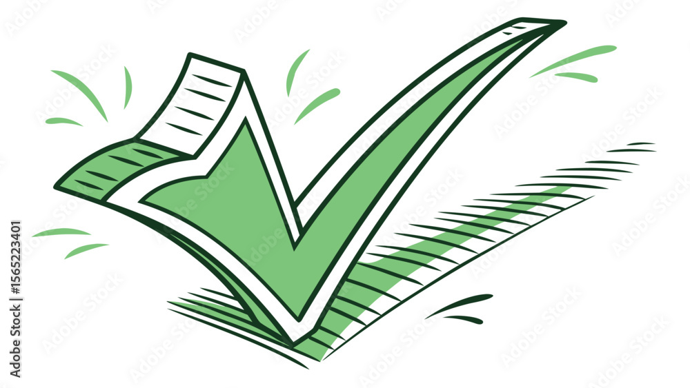 Poster green check mark approval icon illustration for success validation and task completion symbol design