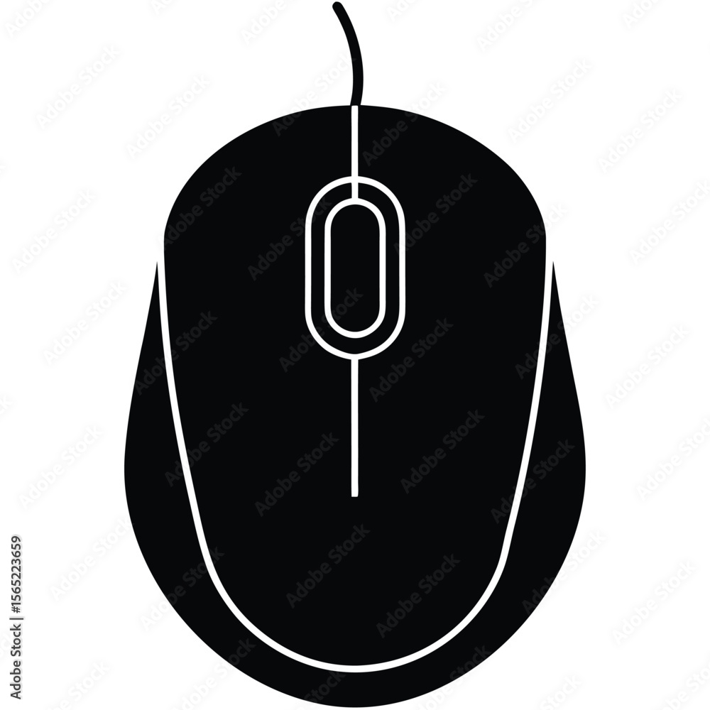 Poster simple black computer mouse icon with a white outline and scroll wheel