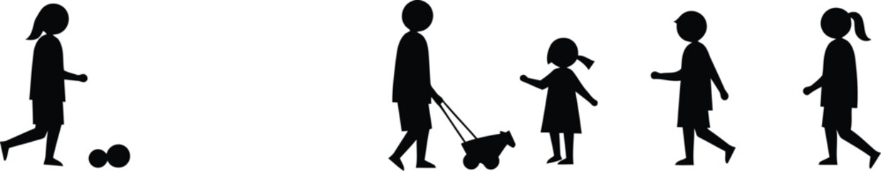 Illustration of Minimalist vector design of children playing outdoor by a world-class graphic designer. black and white,  no text, minimalist, abstract, clean white b © Tharindu