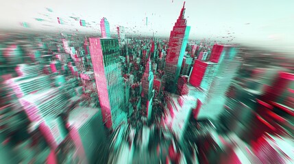A high-angle, digitally altered view of a city.