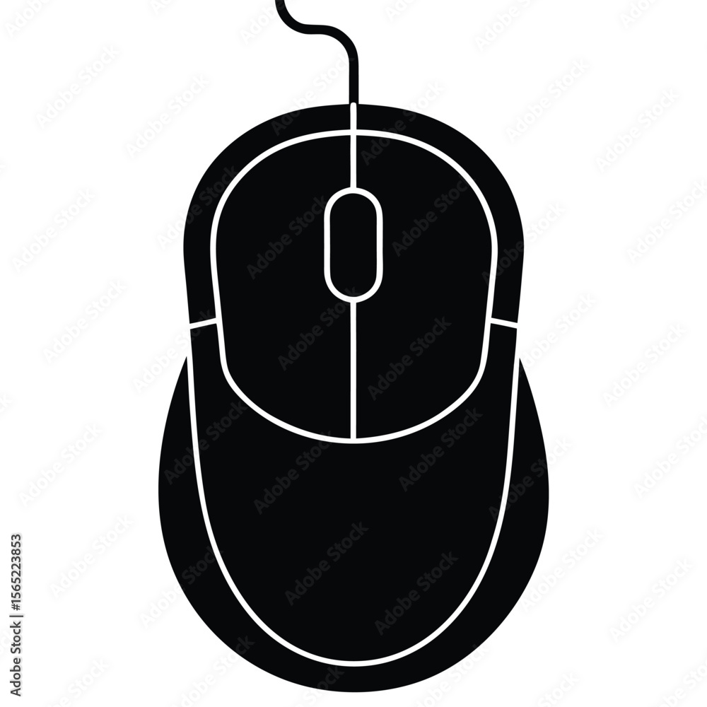 Fototapete simple black computer mouse icon with a white outline and a cable