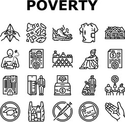 poverty inequality unemployment icons set vector