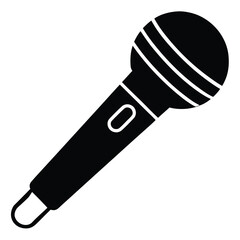 Simple black silhouette of a handheld microphone on a white background
