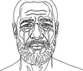 Lines of Emotion: Portrait of a Bearded Man in Minimalist Ink