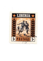 A vintage postage stamp from Liberia isolated on a white background.