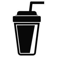 Simple black silhouette icon of a beverage cup with a straw