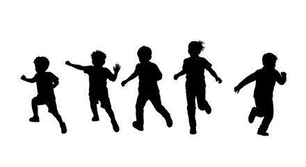 Obraz premium Vector silhouettes of children running and playing, capturing movement and joy, perfect for education, playground, and family designs