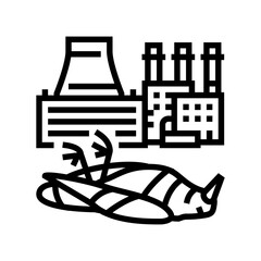 dead birds near factory chemical pollution line icon vector illustration