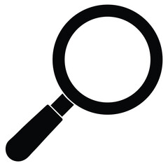 Simple black silhouette of a magnifying glass on a white background